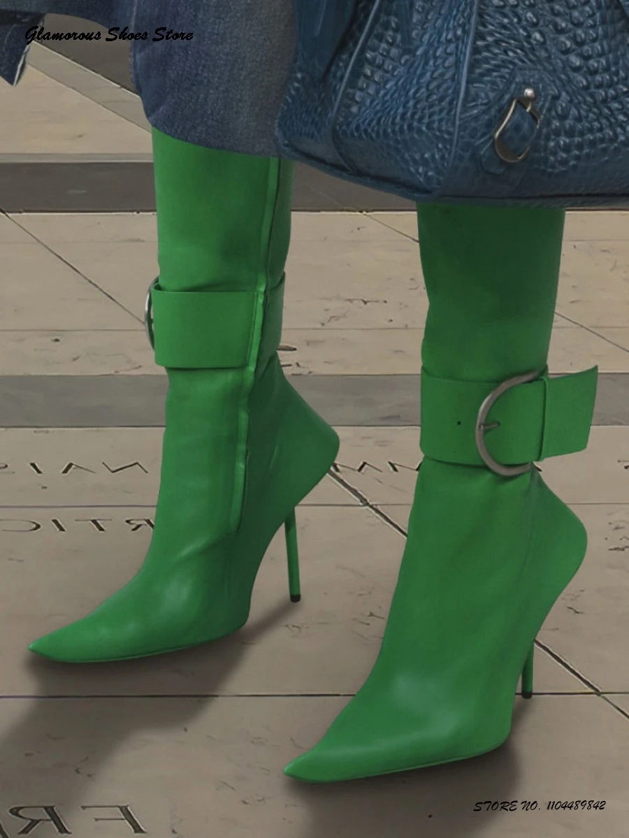 

Belt Buckle Leather knee-high Boots Cool Pointed Toe Thin Heels Side Zipper Trendy Shoes Street Style Catwalk Runway Tall Boots