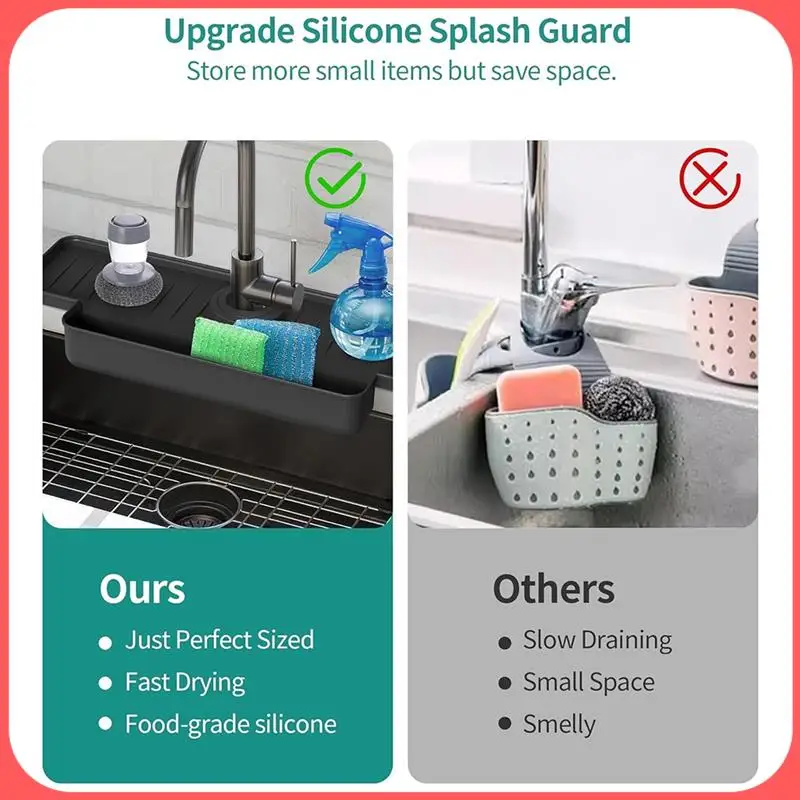 

AA89-силиконовый брызговик для смесителя, брызговик для кухонной мойки, улучшенный кран, лоток для улавливания воды, держатель губки для раковины, черный