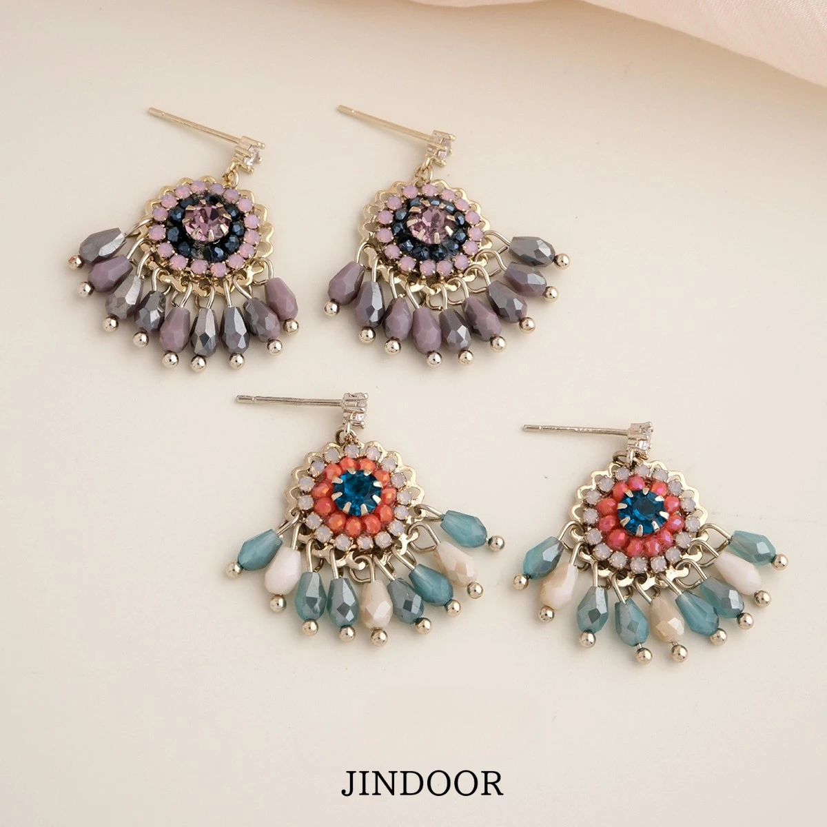 

JINDOOR оригинальный дизайн, винтажные серьги ручной работы с кристаллами из бисера, роскошные серьги-гвоздики с чешскими бриллиантами в стиле бохо для женщин