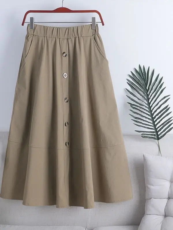 Falda Midi de Cintura Alta para Adelgazar, Falda Midi en Línea A para Mujer, Falda Maxi con Cintura Elástica, Versátil, Nueva...