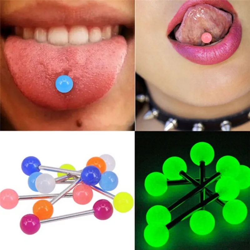 Body Jewelry  10Pcs/set Surgical Steel Tongue Stud Cartilage Ear Bone Studs Luminous Acrylic Ball Nipple Lip Eyebrow Piercing