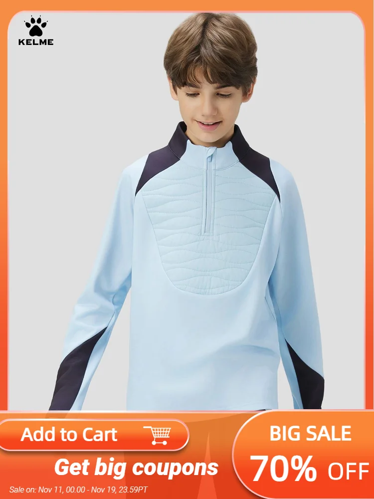 

Kelme Children's Football Training Clothing Winter Half Zipper Hoodie Outdoor Velvet Running Windproof Sports Long Sleeve