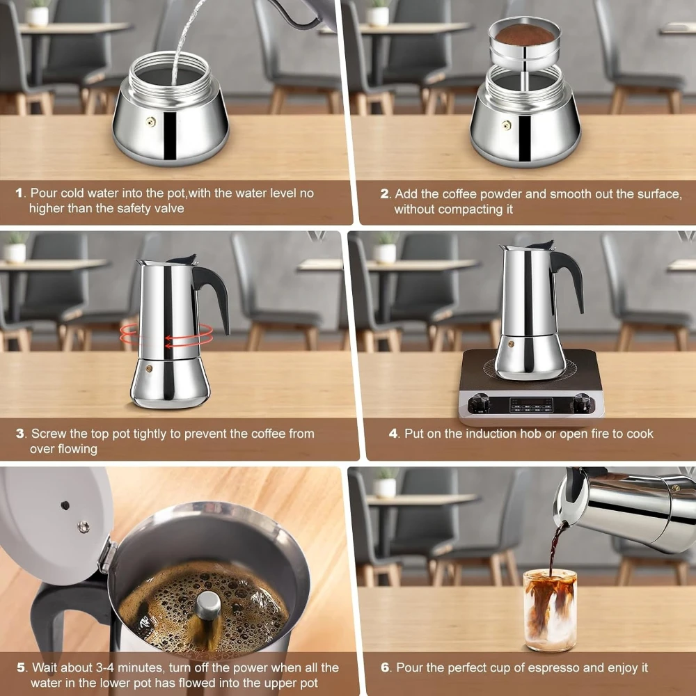 Premium 12 Cup 600ml/20OZ Stainless Steel Moka Pot Stovetop Espresso Maker Induction Cooktop for Home Camping Office view 5