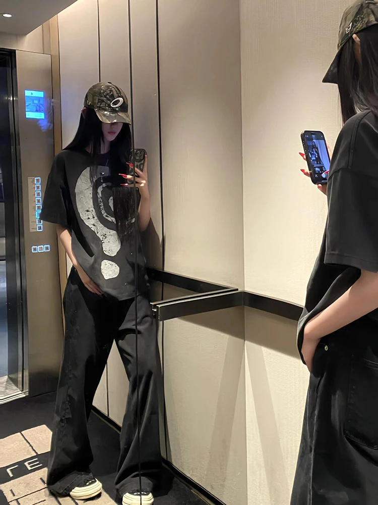 Retro American Miey Stampa ort Sve T-shirt Donna Estate New Sle Vintage Trendy Puro cotone rotondo Ne Allentato Coppia Top