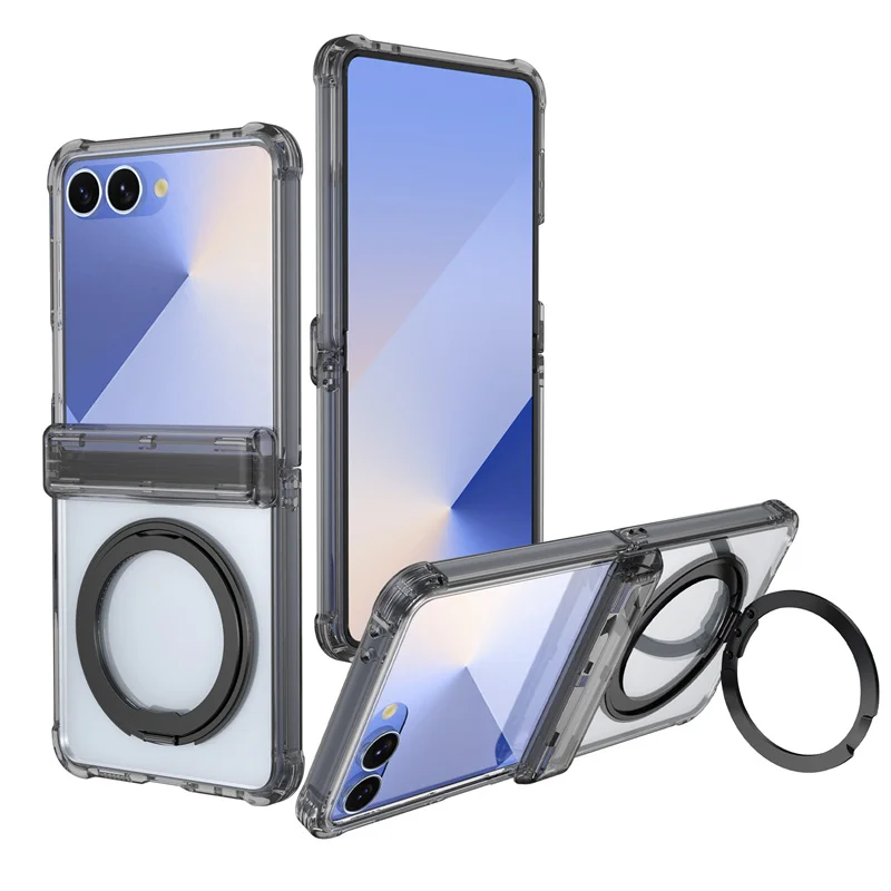 

Plating Transparent Ring Holder Magnetic Phone Case For Samsung Galaxy Z Flip 7 6 5 5G Magsafe Hinge Screen Protector Film Cover