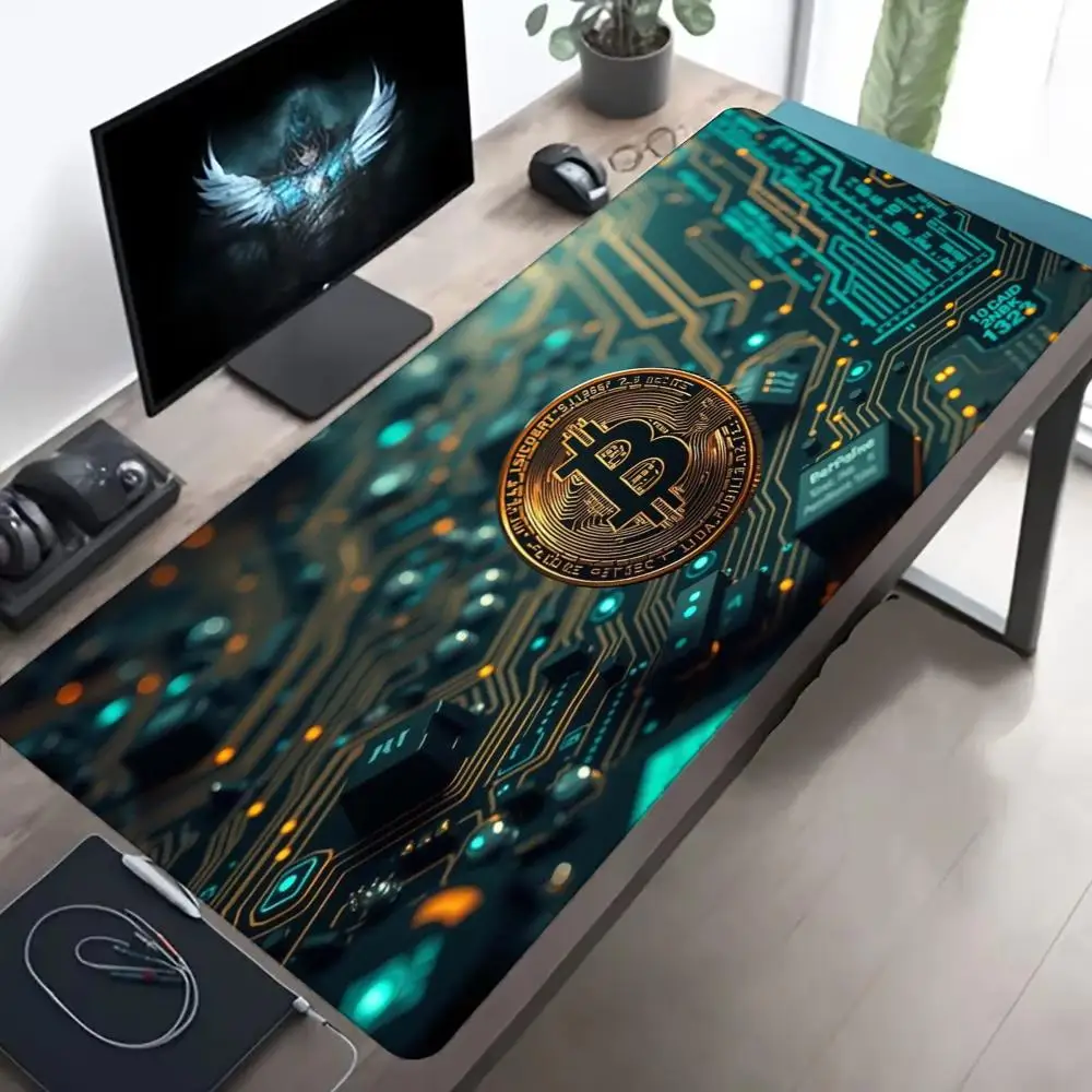 Bitcoin Circuit Board Tech XXL Gaming Mouse Pad Non Slip Rubber Keyboard Desk Mat Crypto Circuit Pattern Desktop Gaming Mousepad