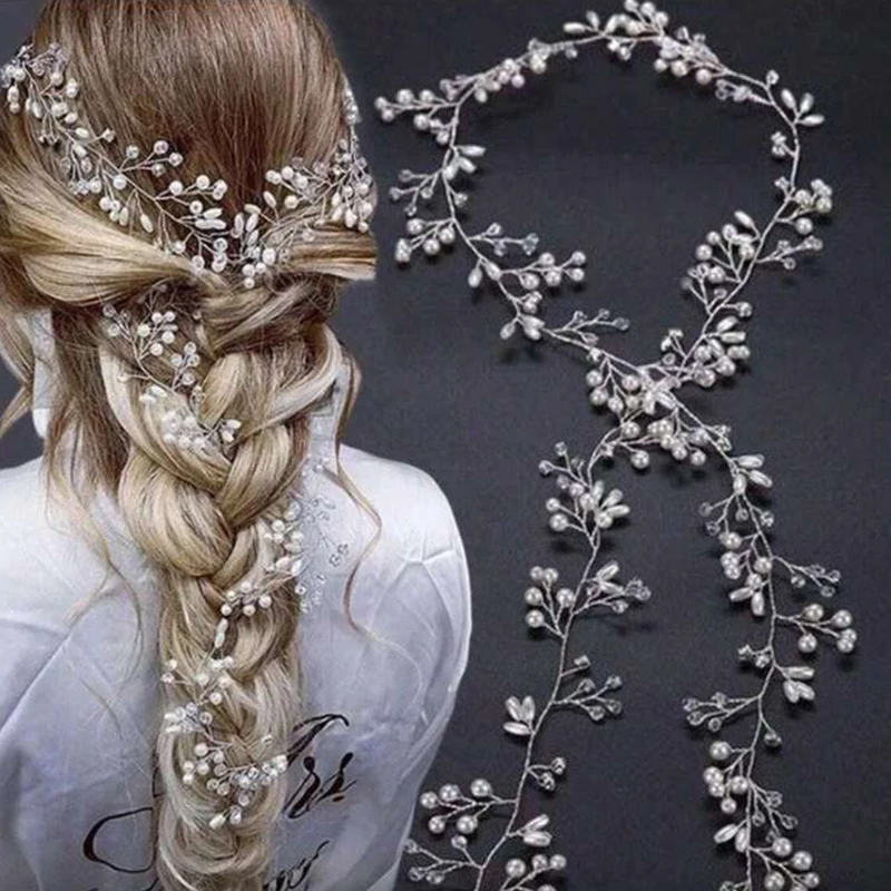 Image of Neue Elegante Krone Blumen-Kristall-Perlen-Schmuck Kopfschmuck Hochzeit Braut Handgefertigte Haarnadel Stirnband Haaraccessoires Haarschmuck