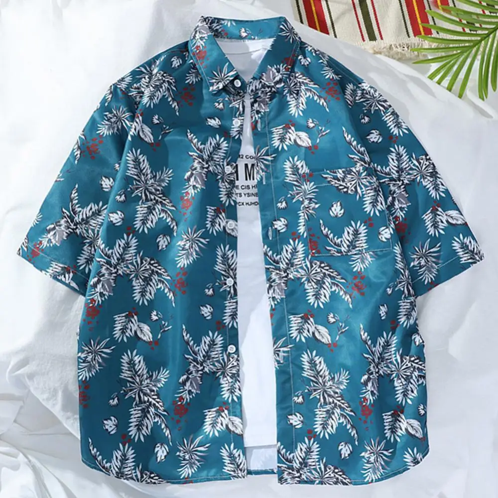 Camisa de manga curta havaiana masculina, estampada com flores, blusa casual, feriado, moda verão, Coa, 2024