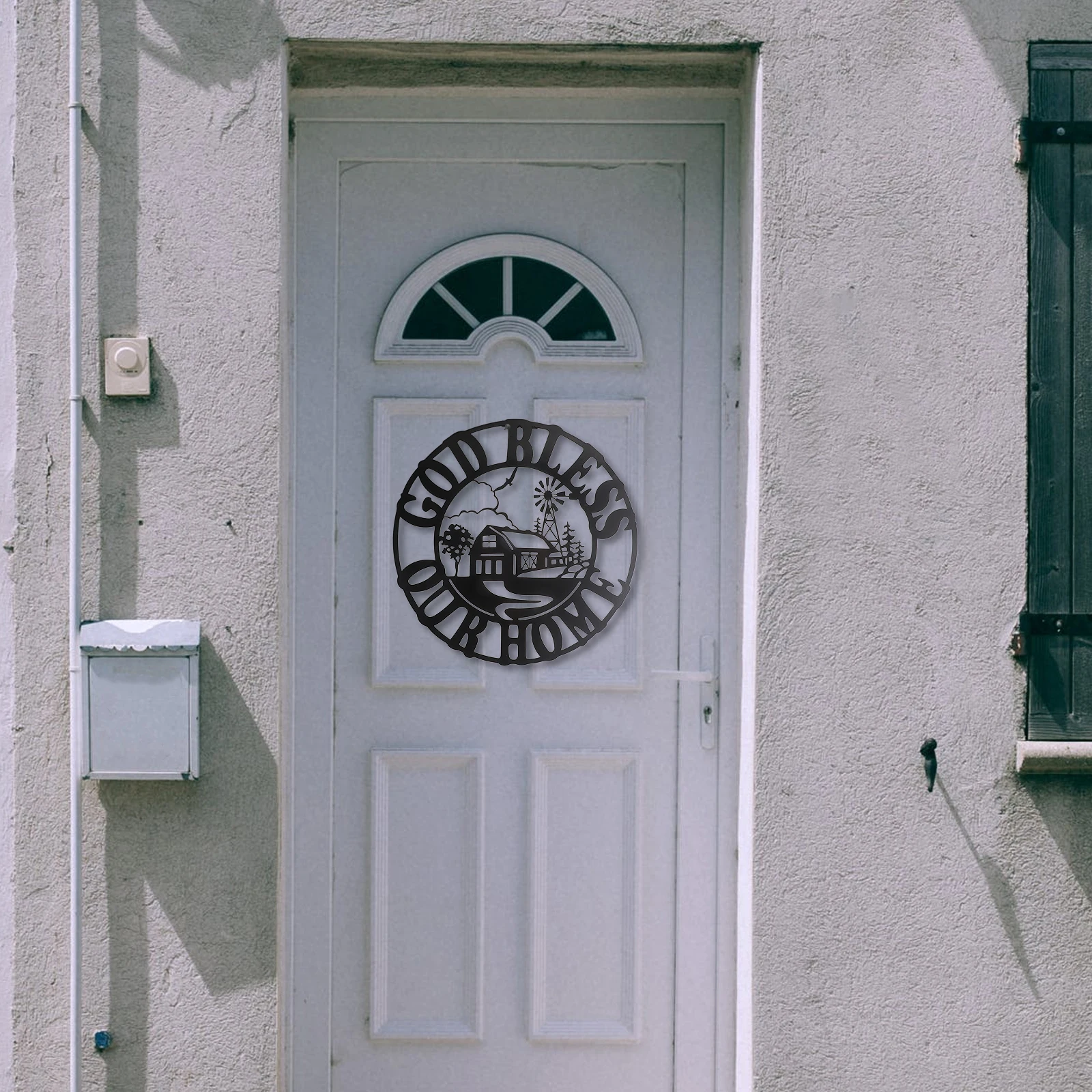 

1pc Hollow-Out House Shape Iron Wall Decor Round Home Hanging Ornament For Garden Indoor Outdoor Decoration Iron Craft Pendant