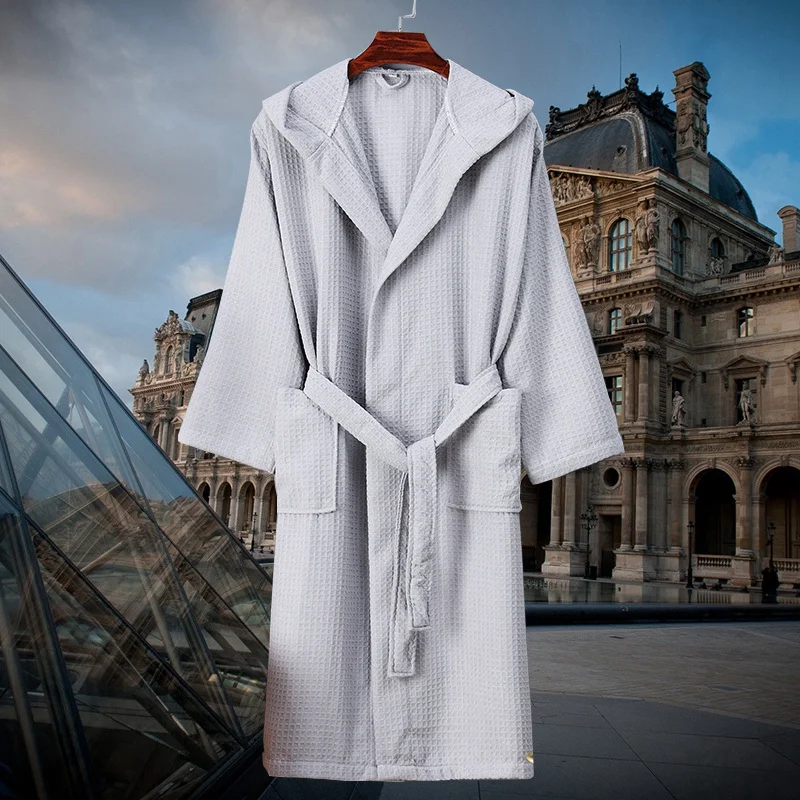 Cotton Waffle Bathrobe Men Summer Long Hooded Bridesmaid Men's Robe Bride Male Kimono Thin String Bathrobes Couple Loose Home