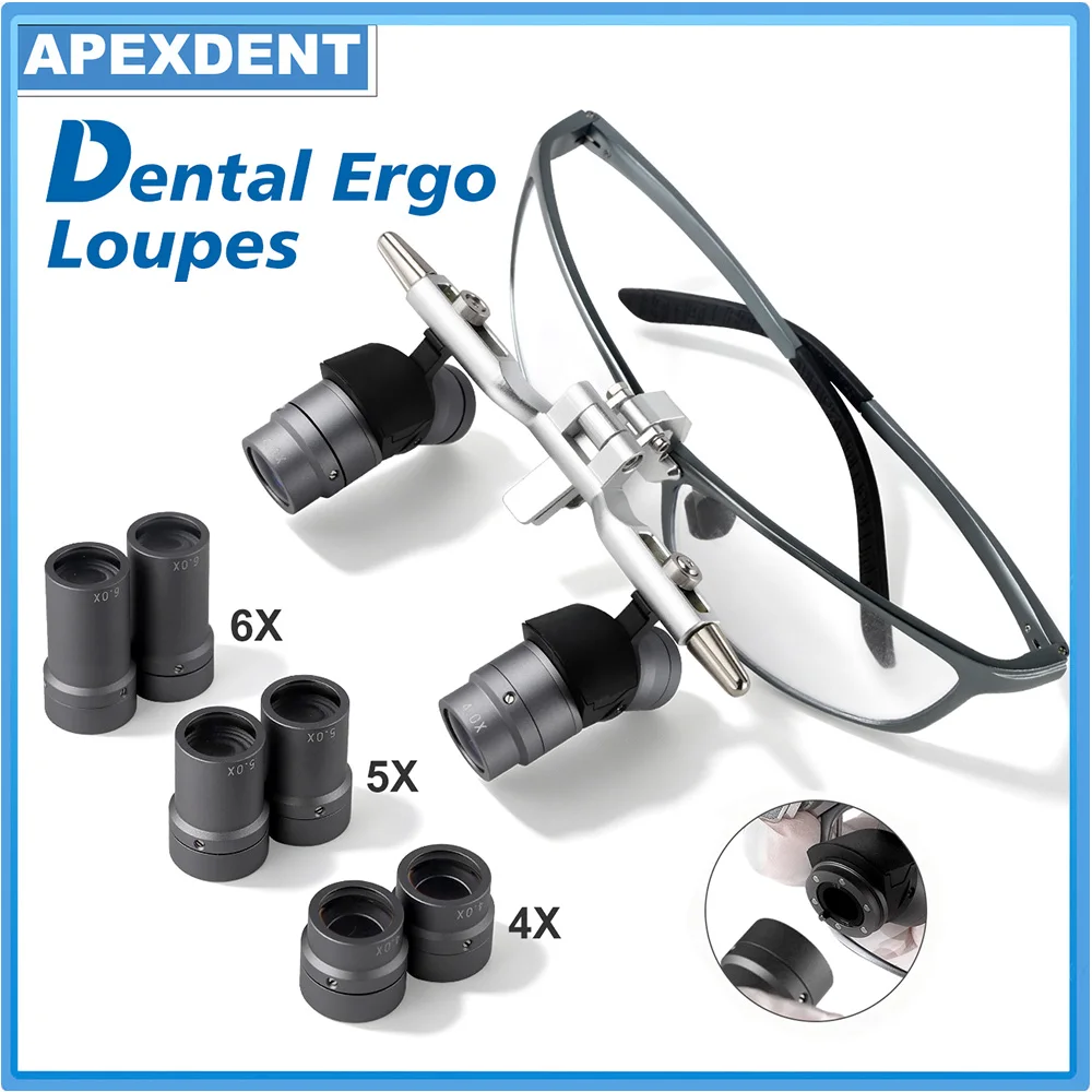 Image of APEXDENT Dental 48 ° Ergonomische Optische Lupe mit 4X5X6X Austauschbaren Magnetischen Linsen für Zahnmedizin und Chirurgische Instrumente