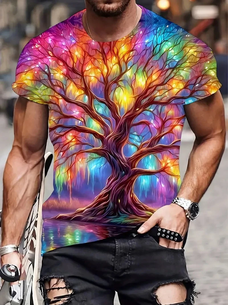 

Colorful Tree T-Shirt For Men Women Casual Short Sleeved Streetwear 3d Print Cool Hip Hop Tops Oversized Summer Kids Clothing