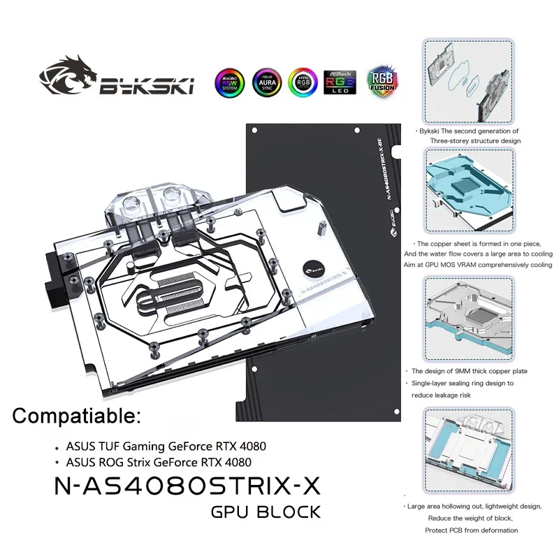 

Bykski 4080 Water Block For ASUS GeForce RTX 4080 ROG STRIX / TUF GAMING Card /GPU Copper Cooling Radiator RGB N-AS4080STRIX-X