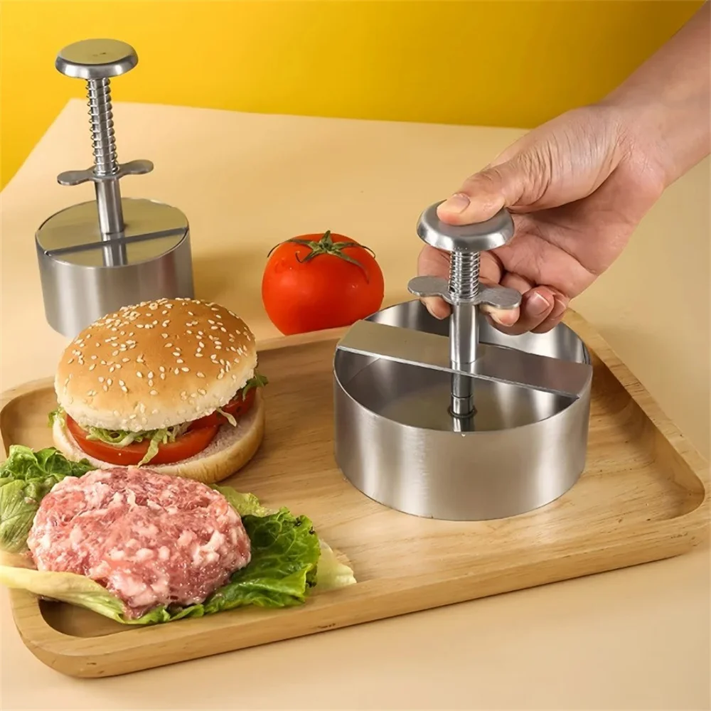 Hamburger Patty Maker Press 304 Stainless Steel Non-Stick Round Manual Rice Ball Mold Thickness Adjusted Kitchen Beef BBQ Tools