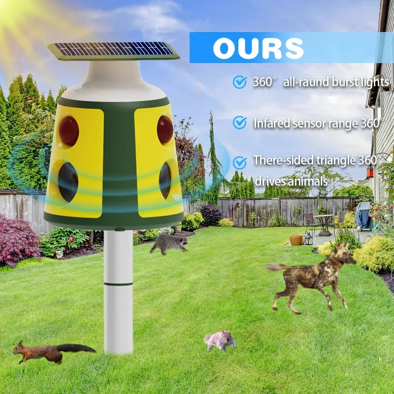 1pcs solar ultrasonic bird repellent LED light flashing voice alarm animal repellent