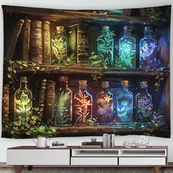 Wizard Magical Bookshelf Halloween Tapestry Wall Hanging Pharmacist Witch Room Astrology Magic Living Room Decor Home Tapestry