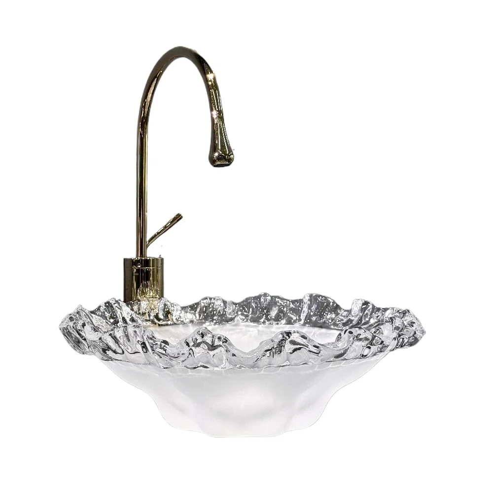 Light Luxury Amber Wavy Edge Glass Countertop Basin Bathroom Art Wash Basin