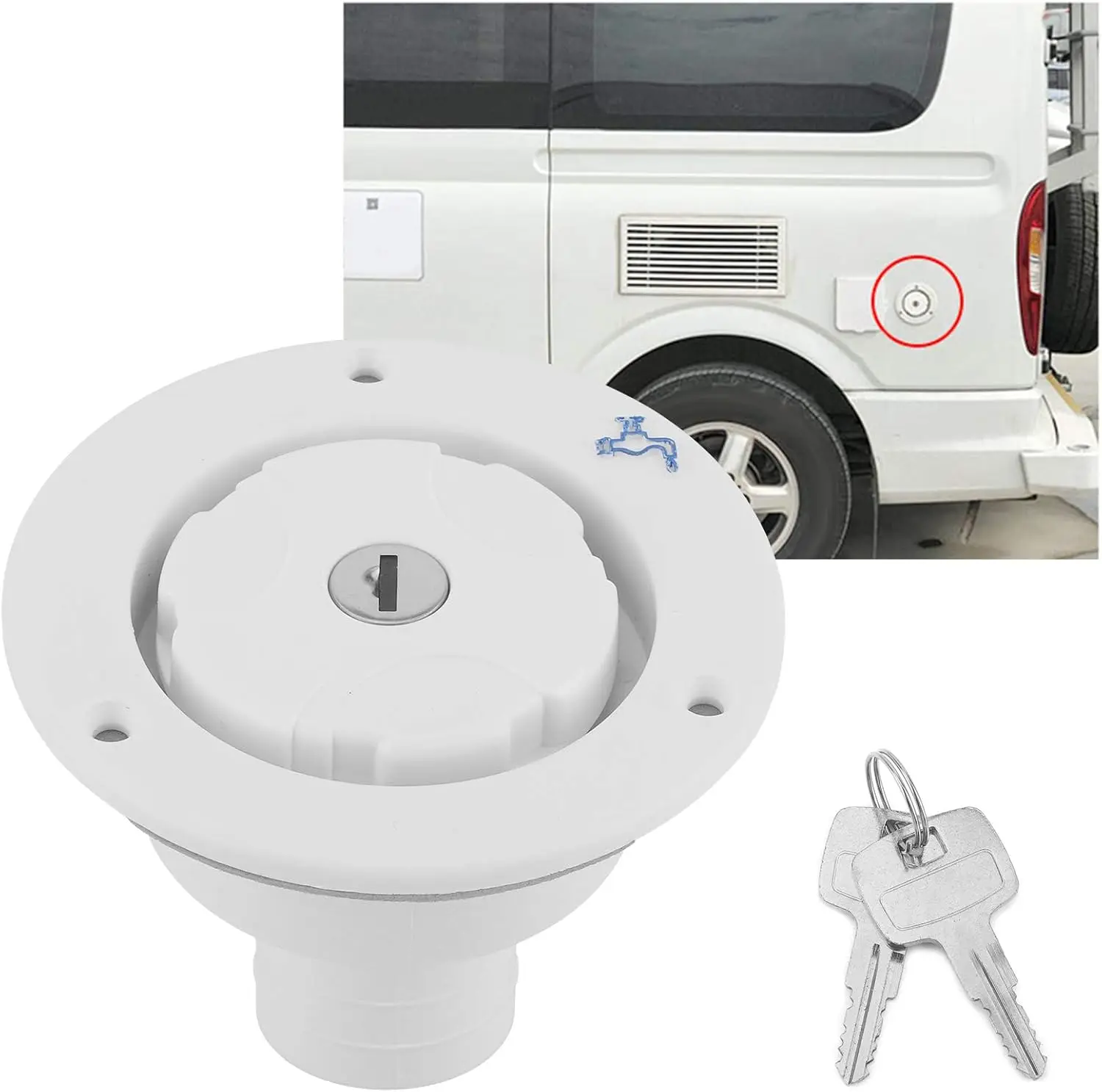 RV Gravity Water Inlet And Lid For Fiamma Fresh Water Inlet Housing & Locking Cap With 2keys For Caravan Motorhome Accessories