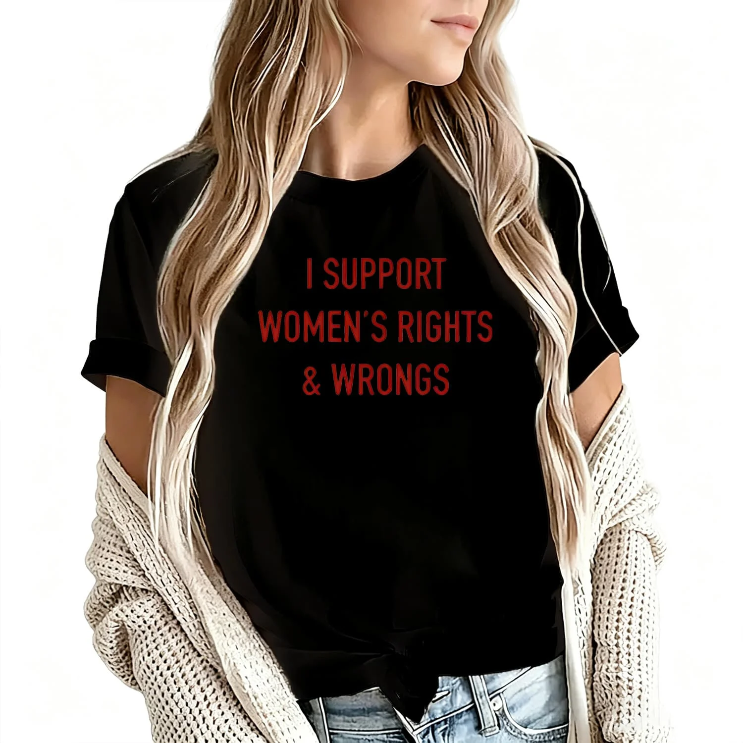 I Support Women's Rights & Wrongs Women's T-Shirt 100% Cotton Funny Graphic Short Sleeve Tee Novelty Shirt Casual Crew Neck Top S-5Xl