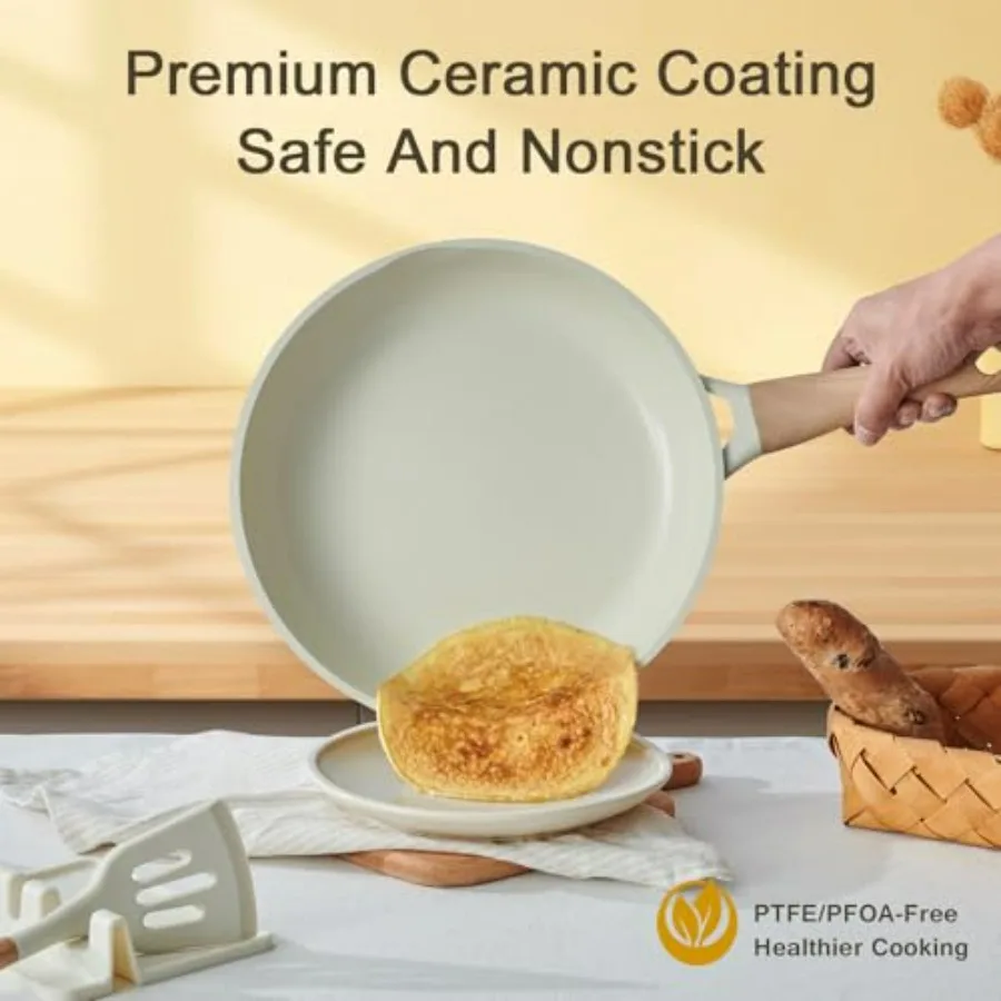 طقم أواني ومقالي مكون من 21 قطعة مع غطاء من الألومنيوم، أطقم أواني طهي من السيراميك غير لاصقة، أواني طهي غير لاصقة مع قلي