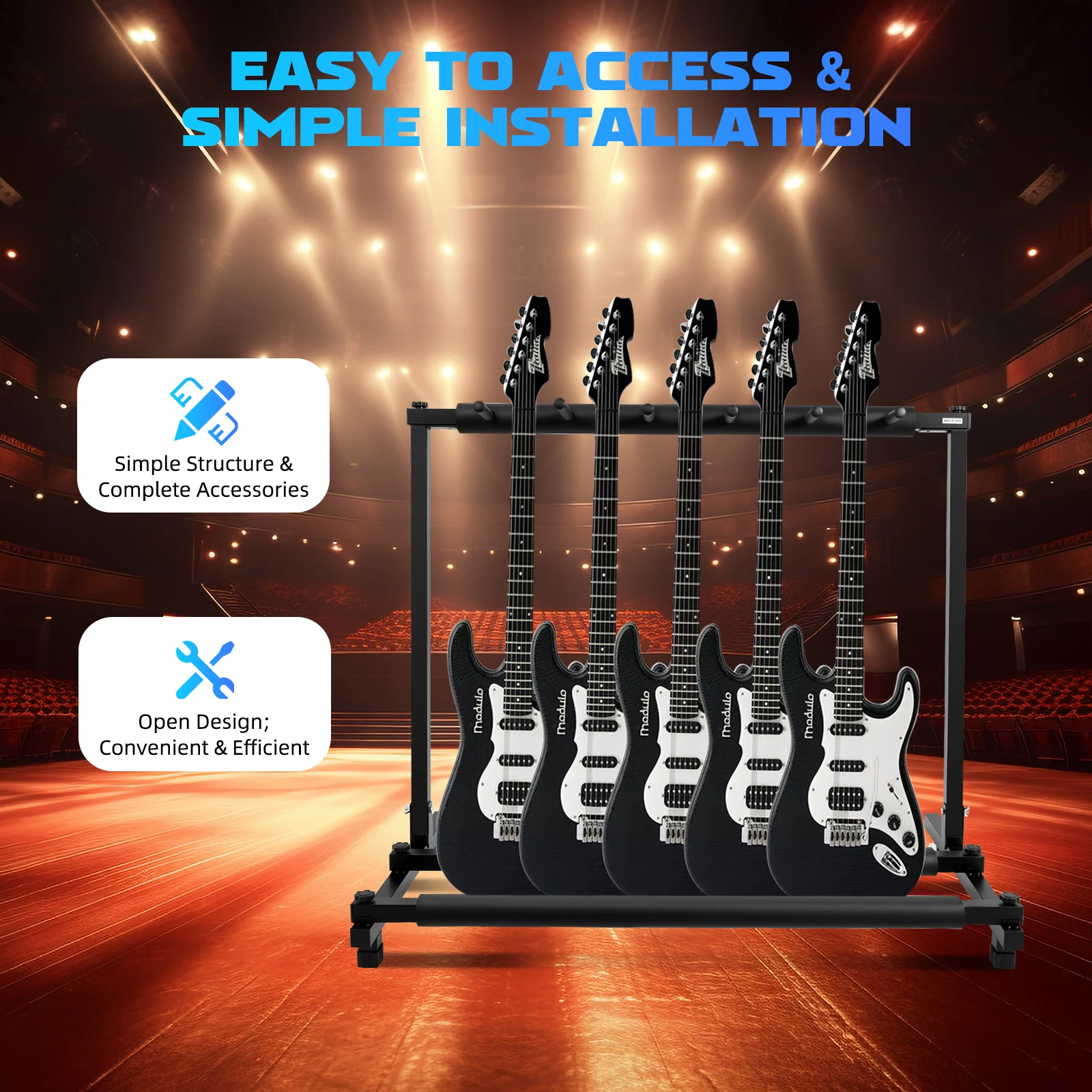 Support de guitare en caoutchouc éponge de fer 3.6kg, capacité de 5 guitares 86,5x46.5x73cm, taille 2.8kg de poids, présentoir de guitare sur pied