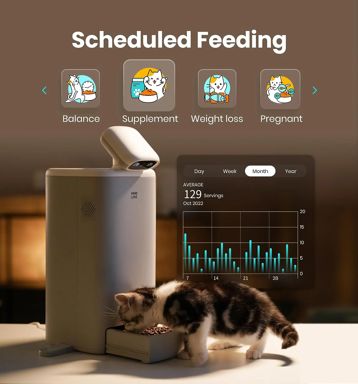 Automatic cat feeder with 1080P HD APP controlled remote smart pet food dispenser with night vision function