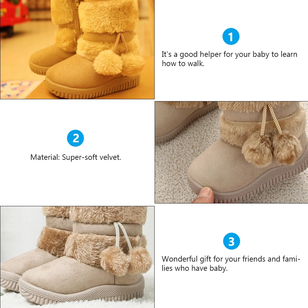 

1Pair Baby Winter Walking Shoes Thermal Insulated Soft Bottom Snow Boots for New Walkers Adorable Prewalker Footwear for Cold