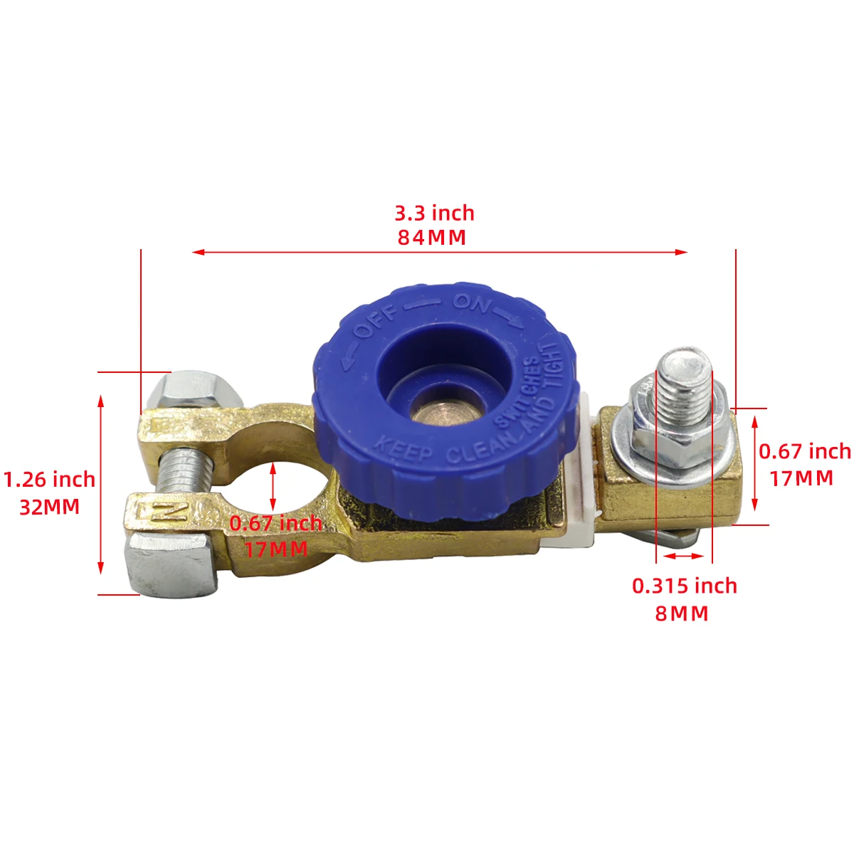 The blue pure copper top pillar battery power-off switch 125A 12V is suitable for ships, yachts, RV， Camping car, automobile