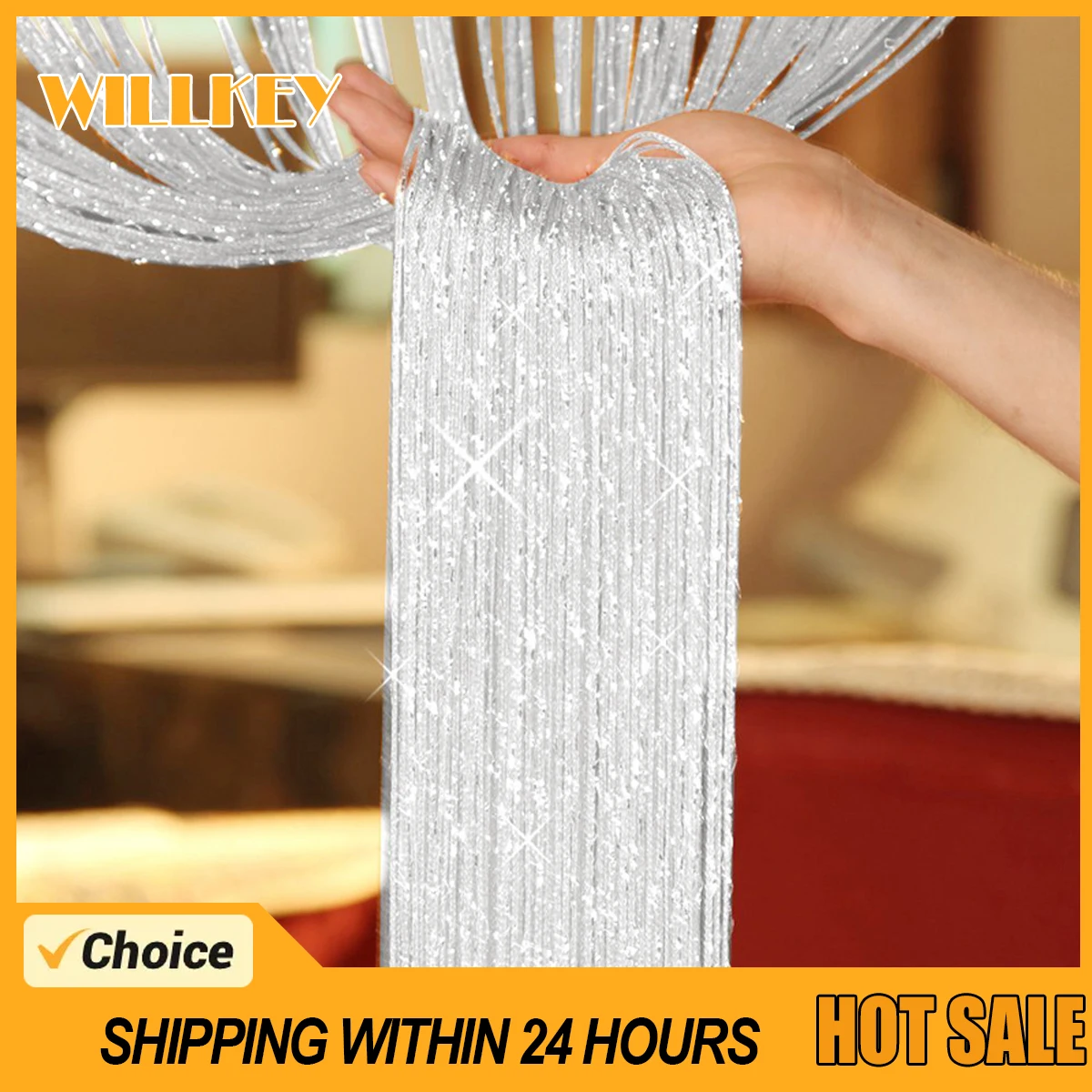 100x200CM Living Room String Curtain Shiny Tassel Silver Line Cortinas Solid Color Window Home Door Divider Curtain Home Decor