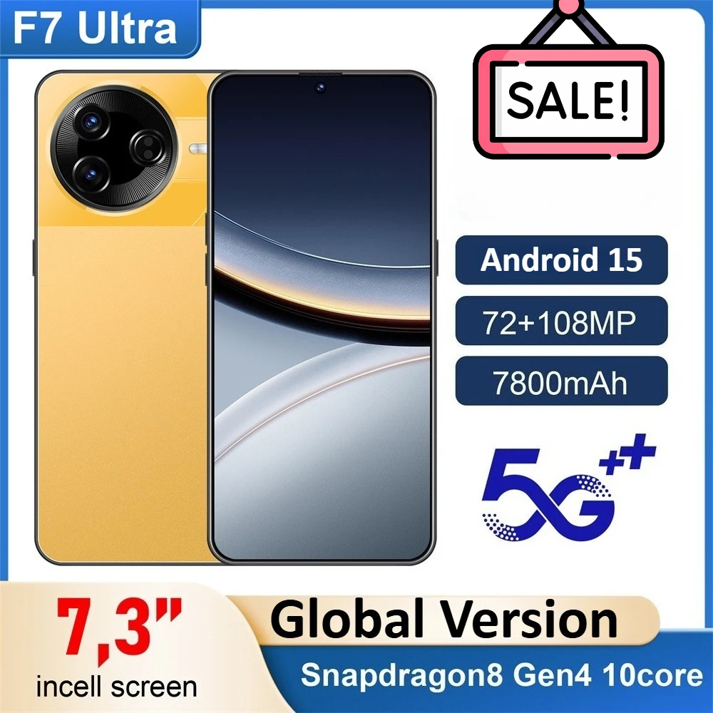 Hot New F7 Ultra 7.3HD Smartphone Originale Economico 7800Mah Cellulari 5G Doppia Scheda Android 15 Versione Globale Cellulare
