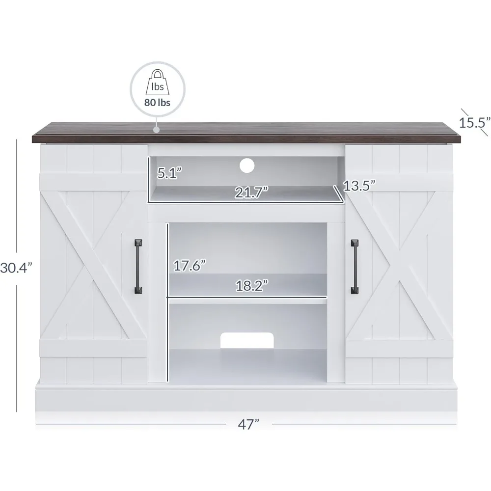 طاولة وحدة تحكم مركزية للترفيه من الخشب الريفي مقاس 47 بوصة لأجهزة التلفاز حتى 50 بوصة مع مساحة تخزين مفتوحة وأثاث غرفة الوسائط