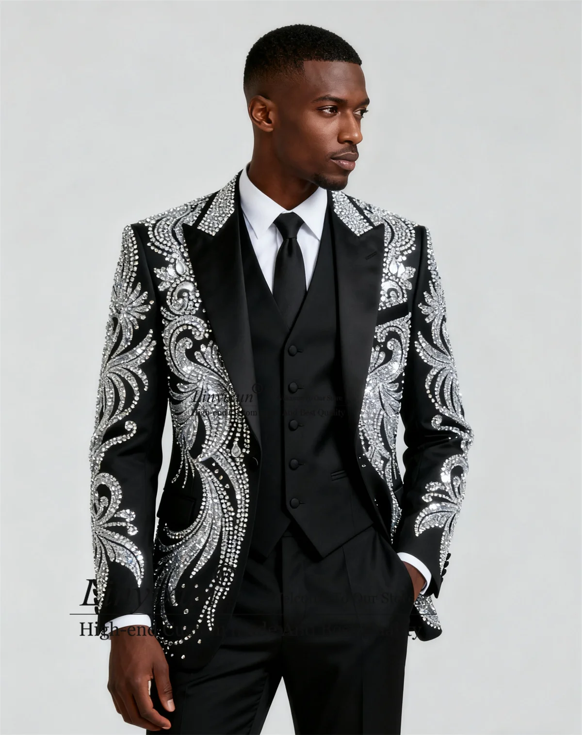 

Glitter Diamond Rhinestone Men Suit 3 Pieces Sets Groom Male Prom Blazers Slim Fit Wedding Party Tuxedos Customized ropa hombre