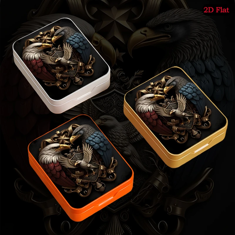 Double Eagles Emblem Theme Portable Travel Flip Top Tin Box, UV Printed Custom Pattern Tinplate Box, Mini Organizer
