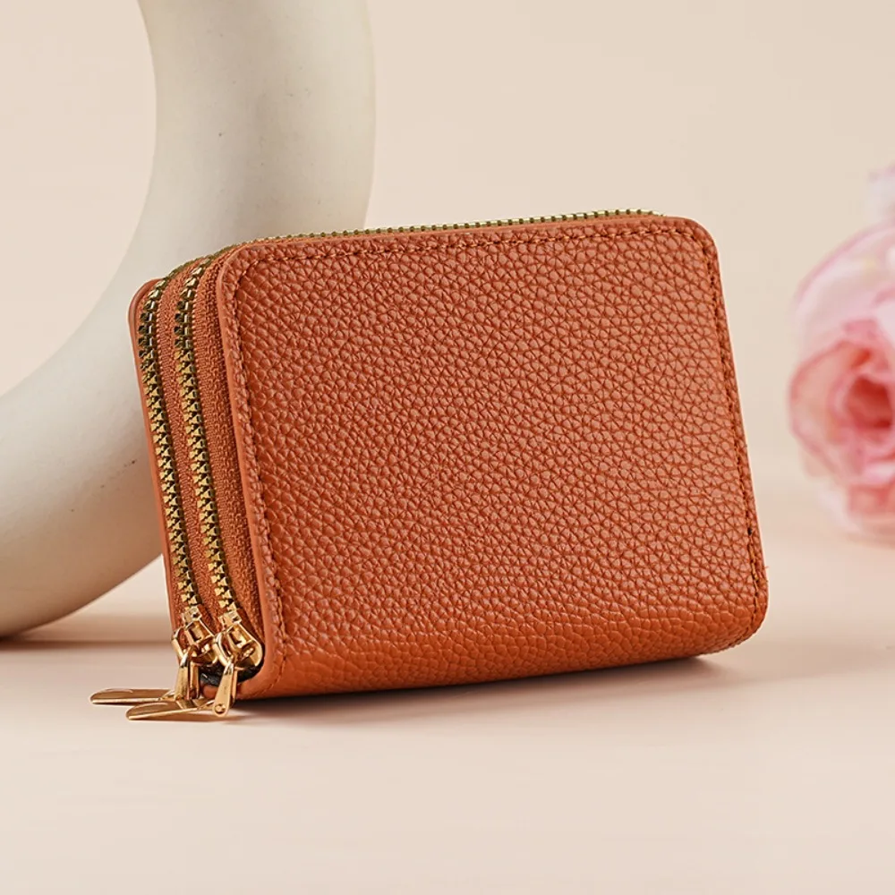 Double Layer Zipper Women's Wallet Multi-Function Compact Design Coin Purse Lychee Pattern Large Capacity Short Wallet Ladies