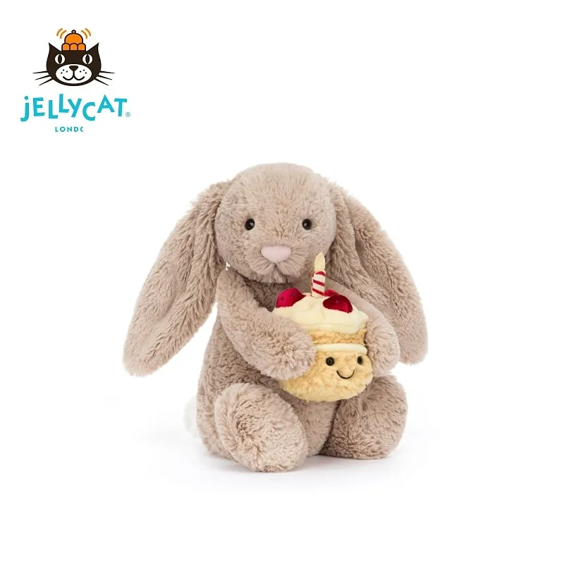 

UK Jellycat Bashful Birthday Beige Bunny Plush Toy Rabbit Doll Stuffed Animal Gift
