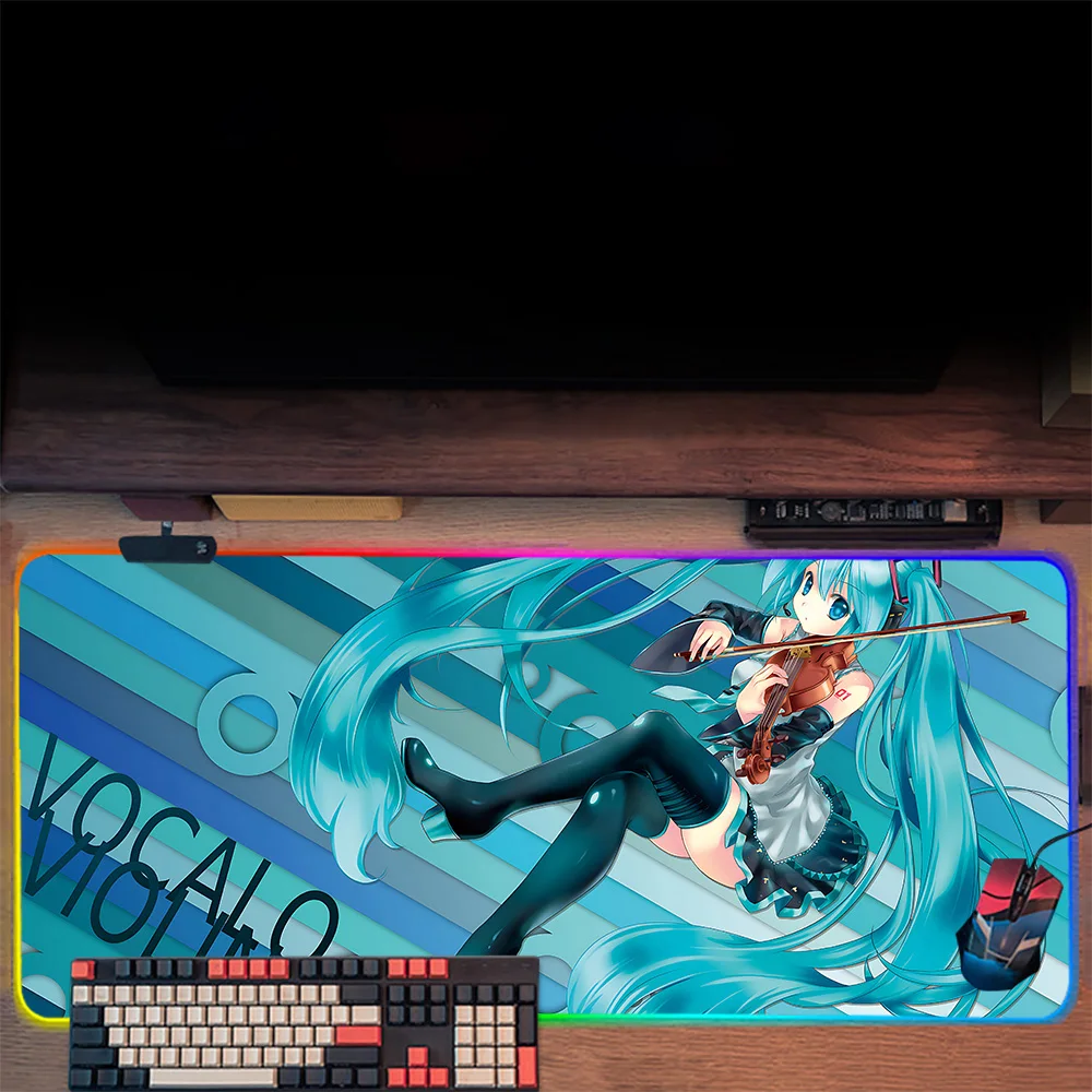 H-Hatsunes M-Miku RGB PC Gamer Teclado Mouse Pad, LED Brilhante Mouse Mats, Borracha Gaming Computer Mausepad