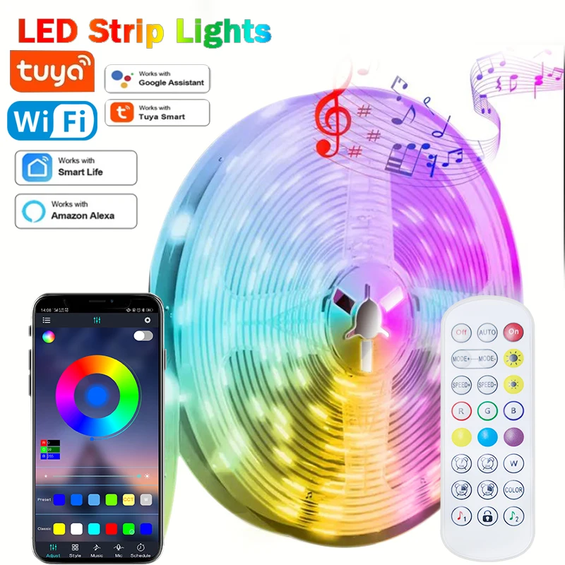 

Светодиодная лента Wi-Fi Tuya Smart Life Гибкая лампа USB RGB5050 Настольный экран ТВ Подсветка Диодная лента Поддержка Alexa Google