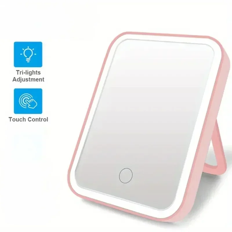 Lusterko do makijażu LED z przyciemnianiem ekranu dotykowego i ładowaniem USB, przenośne lusterko kosmetyczne ze światłami do makijażu