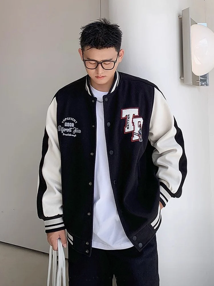 

American Sle Baseball Jaet Men's Casual Oversized Fce Zipper Closure Long Sve irt with kets Letter Pattern