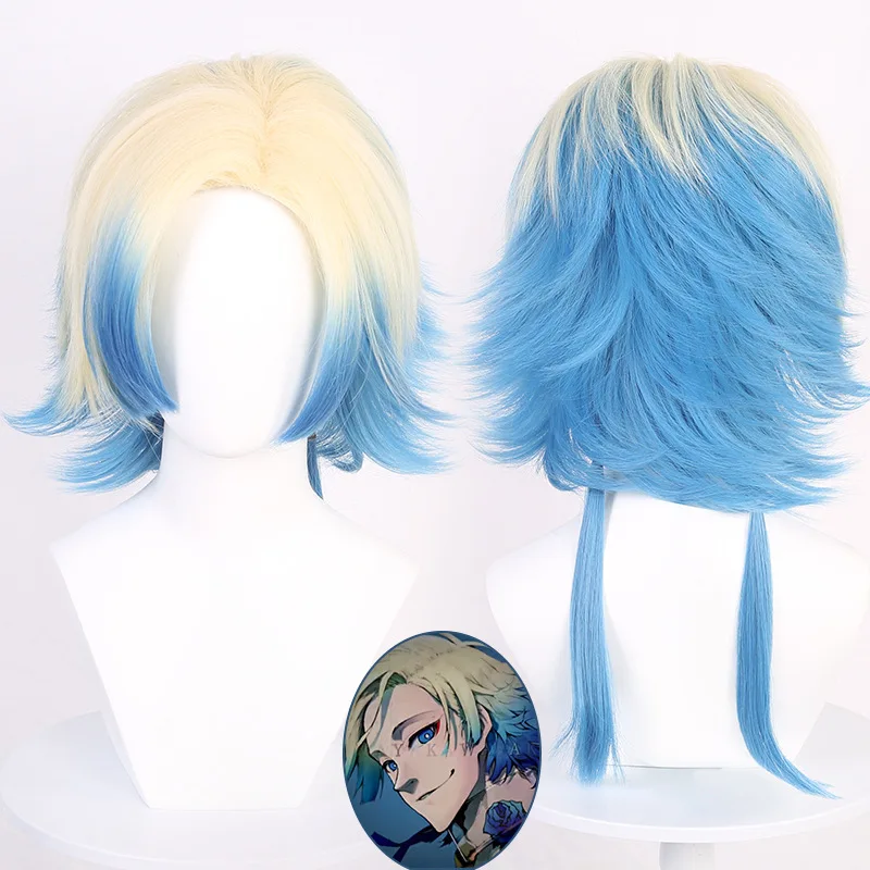 Perruque de Cosplay bleue Prison Michelle Cesar, haut pelucheux, dégradé de couleurs mélangées