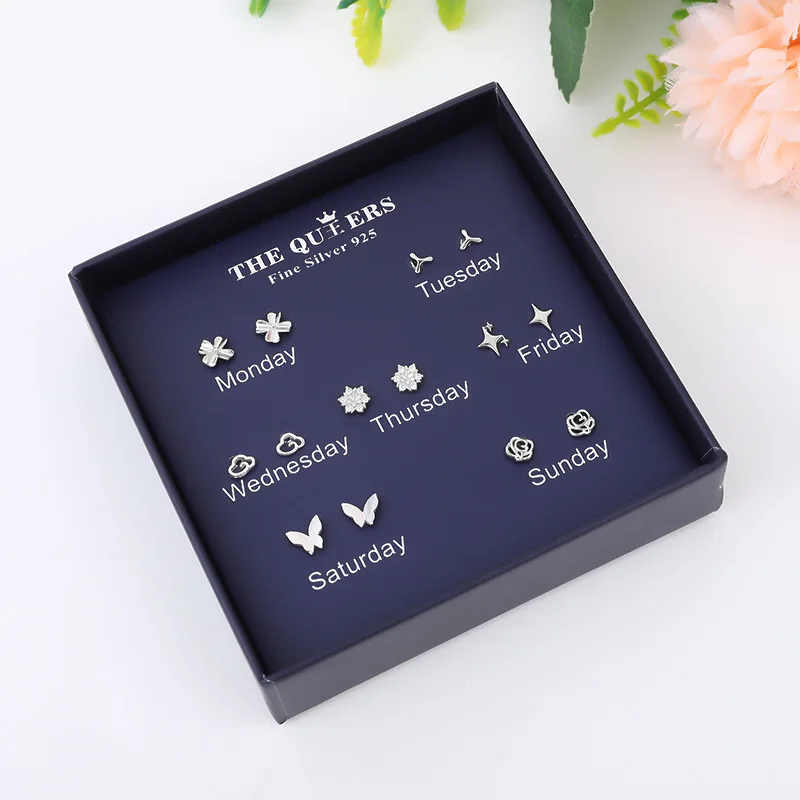 

Модные недельные серьги-гвоздики с пирсингом, ювелирные изделия из стерлингового серебра для женщин в качестве женского свадебного подарка, блестящие серьги