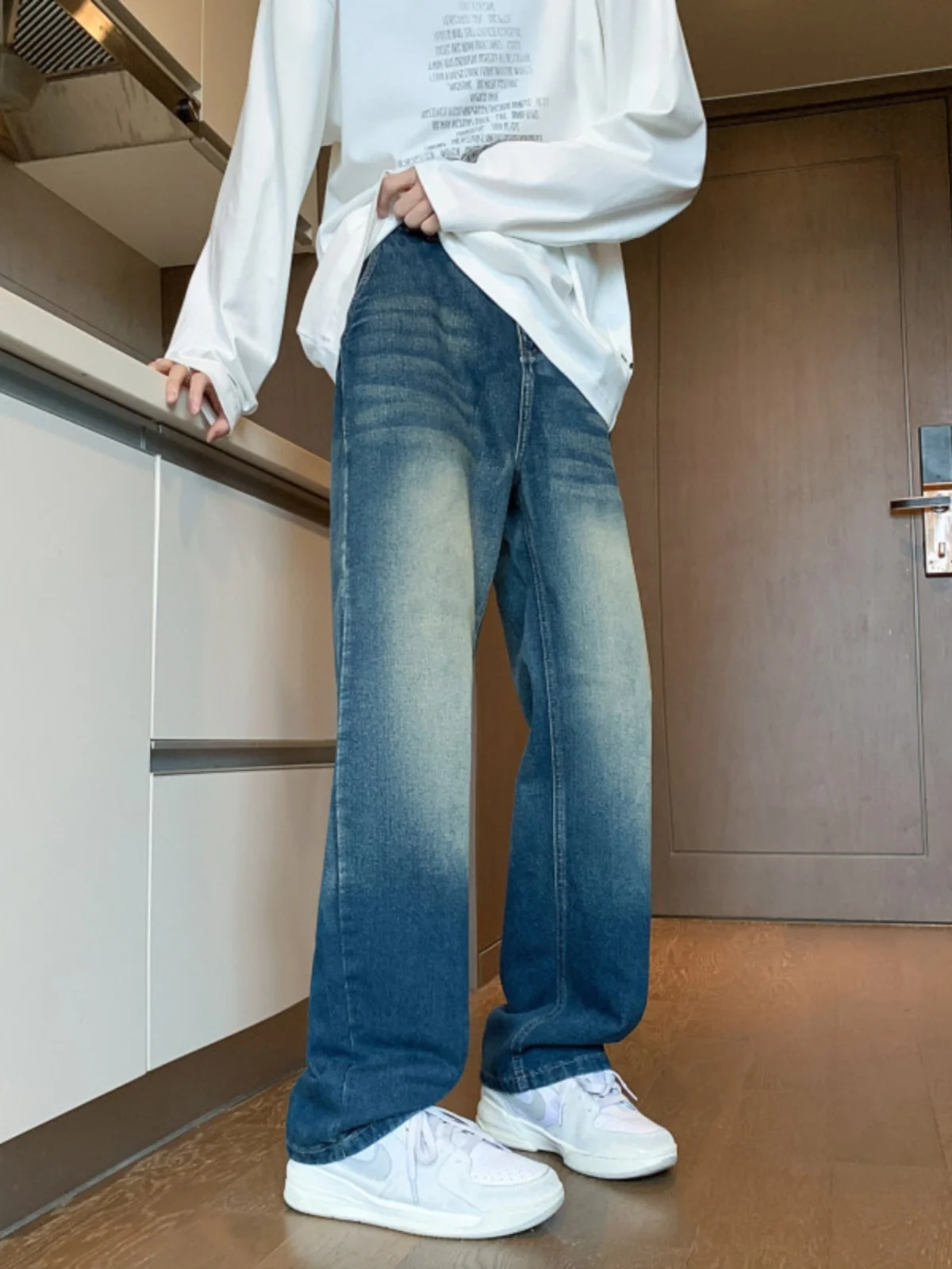 

Graduated Wash Men's Jeans Spring Autumn Trendy Cleanfit Straight Leg American Retro Slim Micro Flared Long Trousers