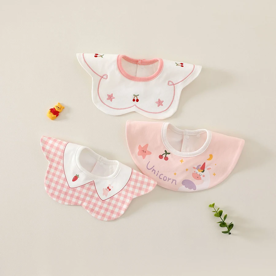3Pack Baby Bibs Set Cotton Print Feeding Drool Towels Reusable Absorbent for Newborn Infant Toddler Kids Boys Girls