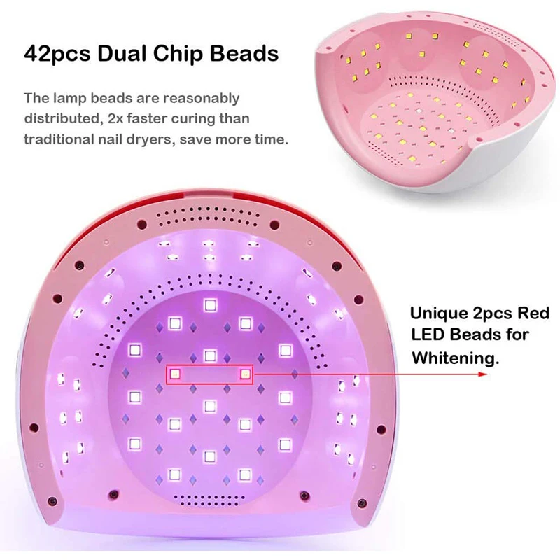 مصباح أظافر LED بالأشعة فوق البنفسجية، مصباح LED لمجفف أظافر بالأشعة فوق البنفسجية بقدرة 84 وات لملحقات فن الأظافر الاحترافية لطلاء الأظافر، لون أبيض