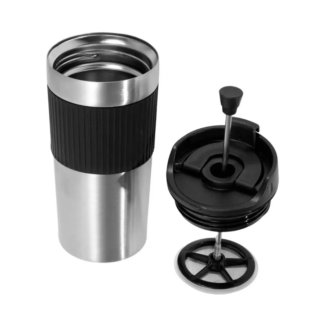 

Spill Proof Travel Coffee Mug Reusable Seal Lid Tea Press Tumbler Stainless Steel Double Walled French Press Coffee Cups Office