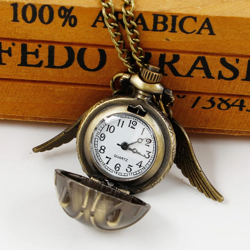 Bronze/Golden Ball Pendant Ball Pocket Watch Gifts for Kids Quartz Necklace Clock Lovely Cute Fob Pocket Clock Wholesale