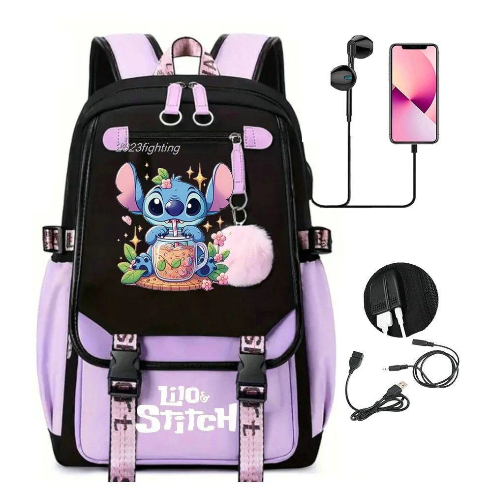 

MINISO Lilo And Stitch Backpacks High School Girls Backpack Teenage Girl Multi Pockets Kawaii Backpack Women Cartoon Mochilas