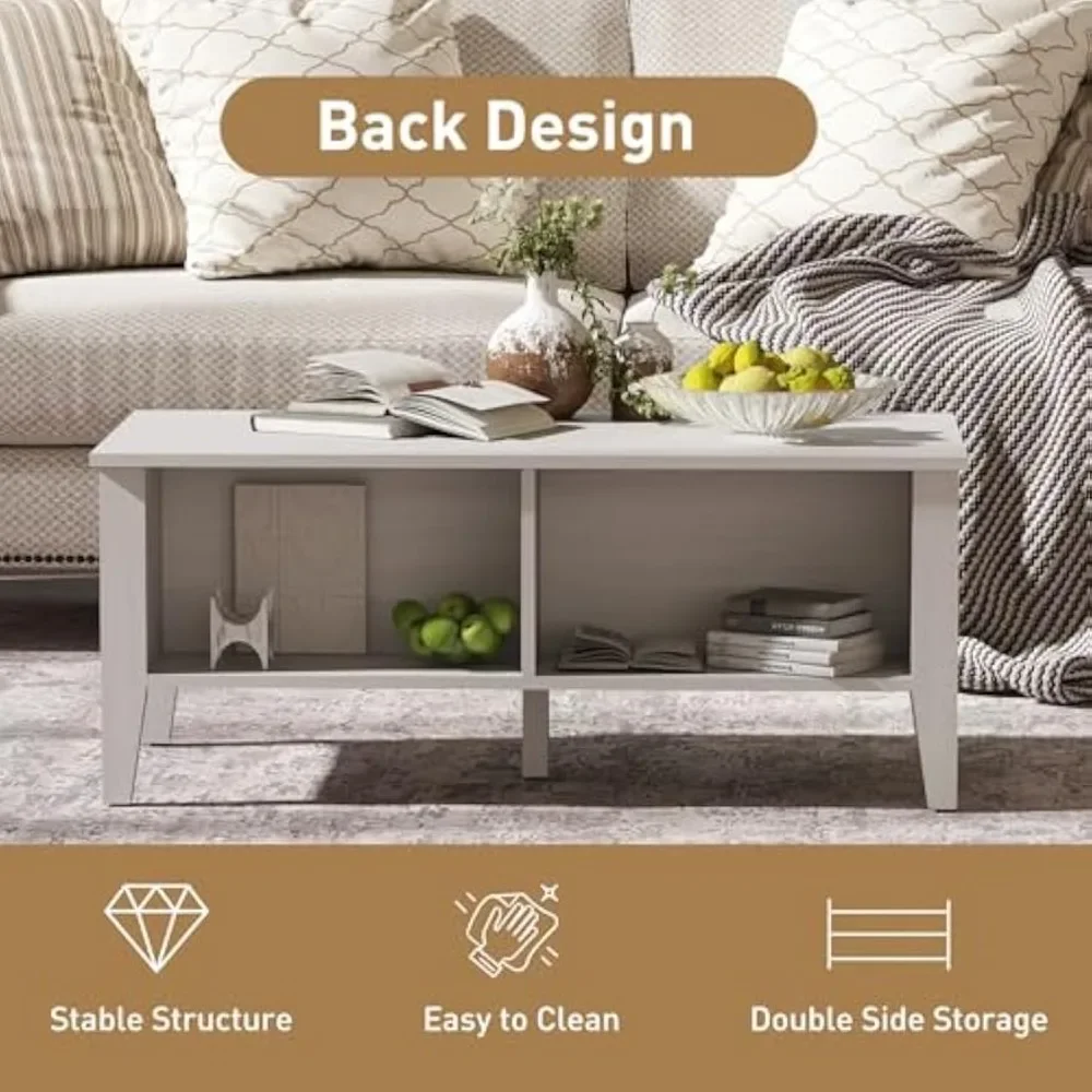 Modern White Coffee Table with Glass Door Storage Compartment, Rectangular Wooden Center Table for Living Room