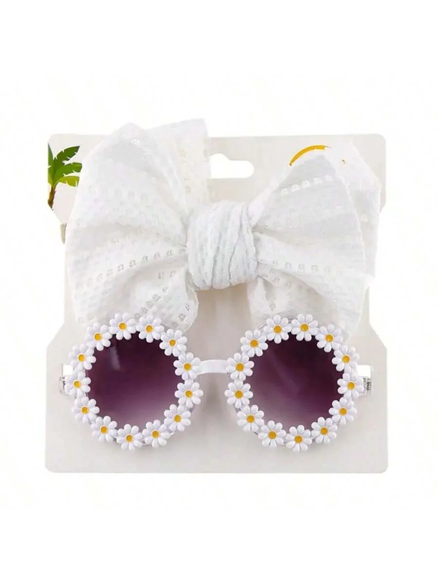 2pcs/set Hair Accessories Big Bow Hairband, Jacquard Nylon Headband, Summer Sunglasses Combo, Keepsake Birthday Gift