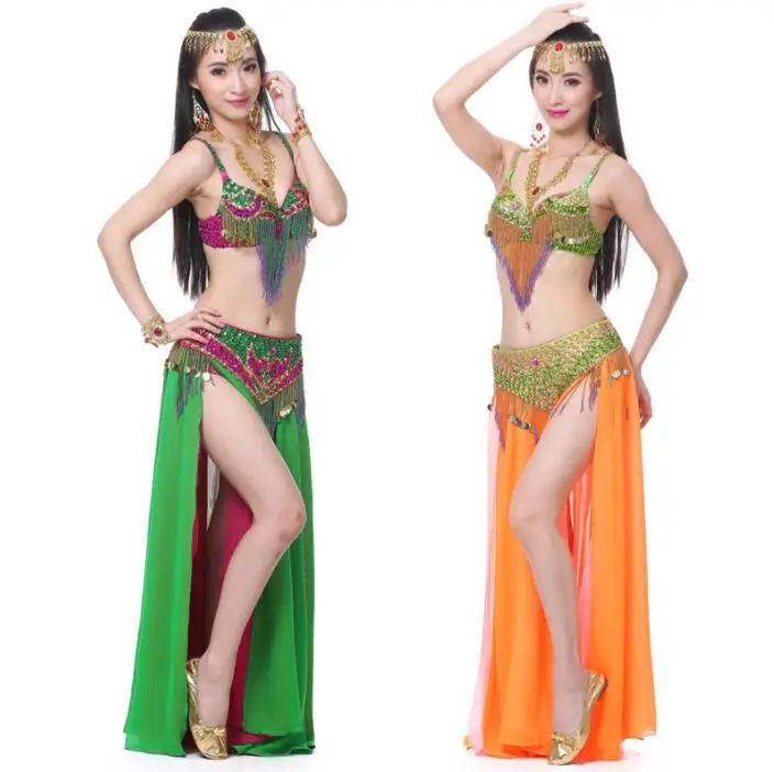 

2022 belly dance costume set Performance Dancewear Bellydance Clothes Outfit C/D Cup Split Skirt Professional Women Egyptian